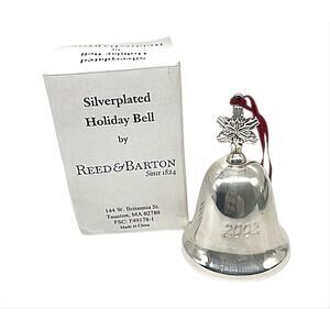 Vtg Reed and Barton 2003 Silverplated Christmas Bell Ornament Snowflake Top 3.5”